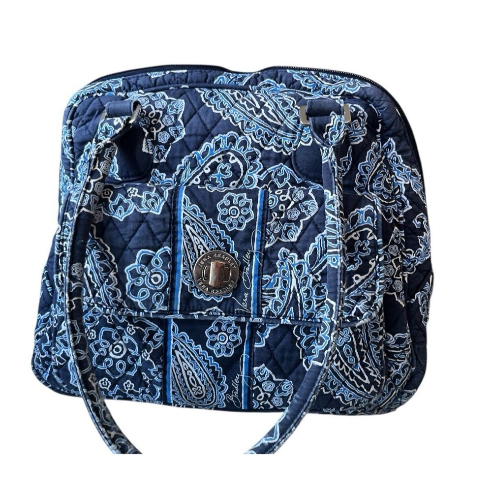 Vera Bradley Purse Double Shoulder Strap Blue White Turn Lock Pocket Zip